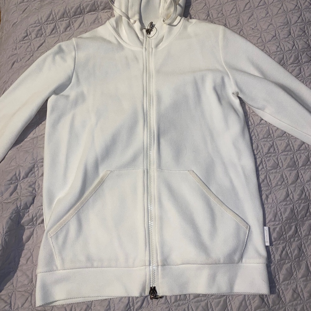 Moncler White Zip up Sweater